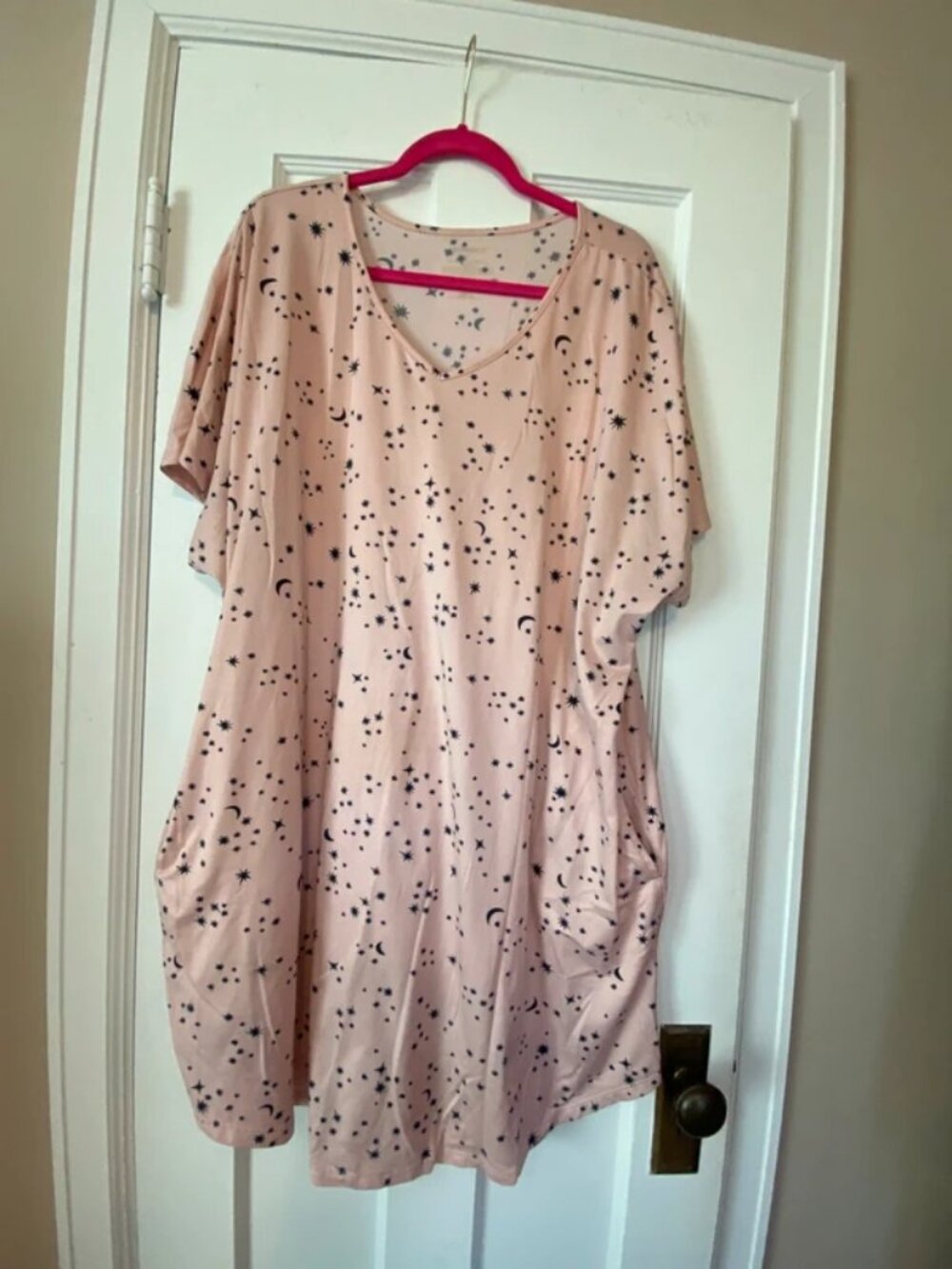 Womens joyspun sleep shirt dress pink stars plus size 2XL
